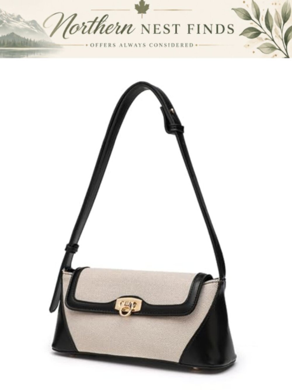 Women Canvas Shoulder Purse Classic Retro Underarm Bag Lightweight